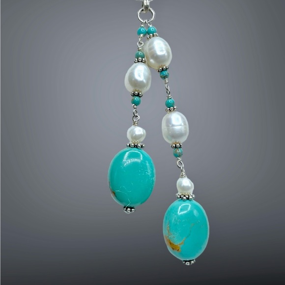 🌺Gorgeous Sterling, Genuine Pearl & Turquoise Necklace - Picture 13 of 14